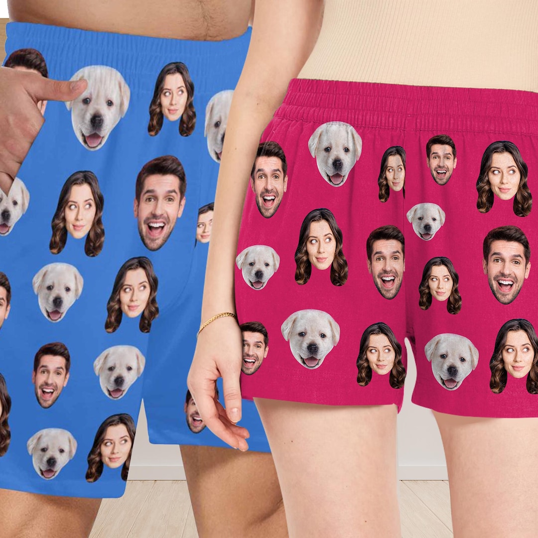 Custom Photo Pajama Shorts, Personalized Face Sleepwear