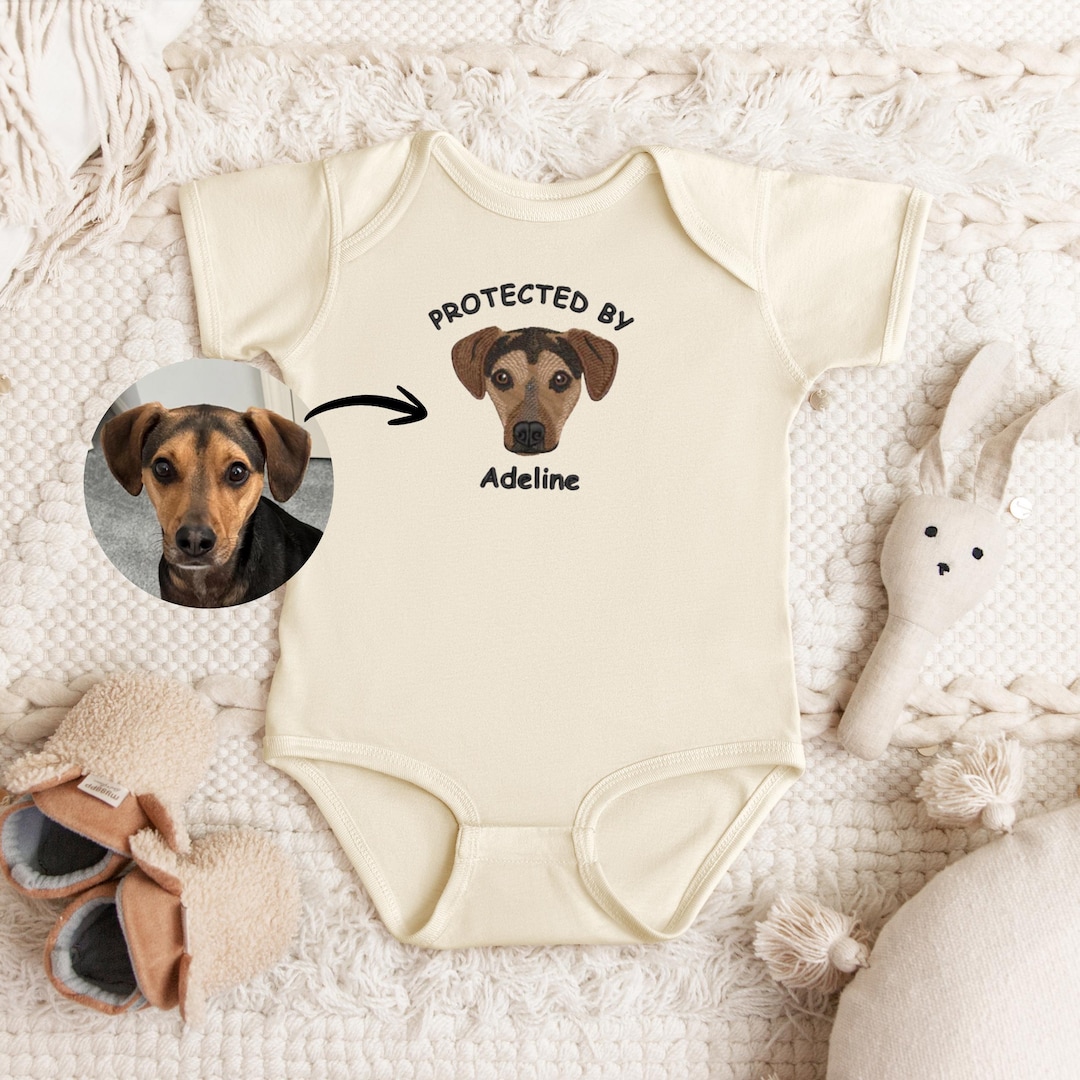 Embroidered Custom Pet Portrait Baby Bodysuit   Personalized Gift